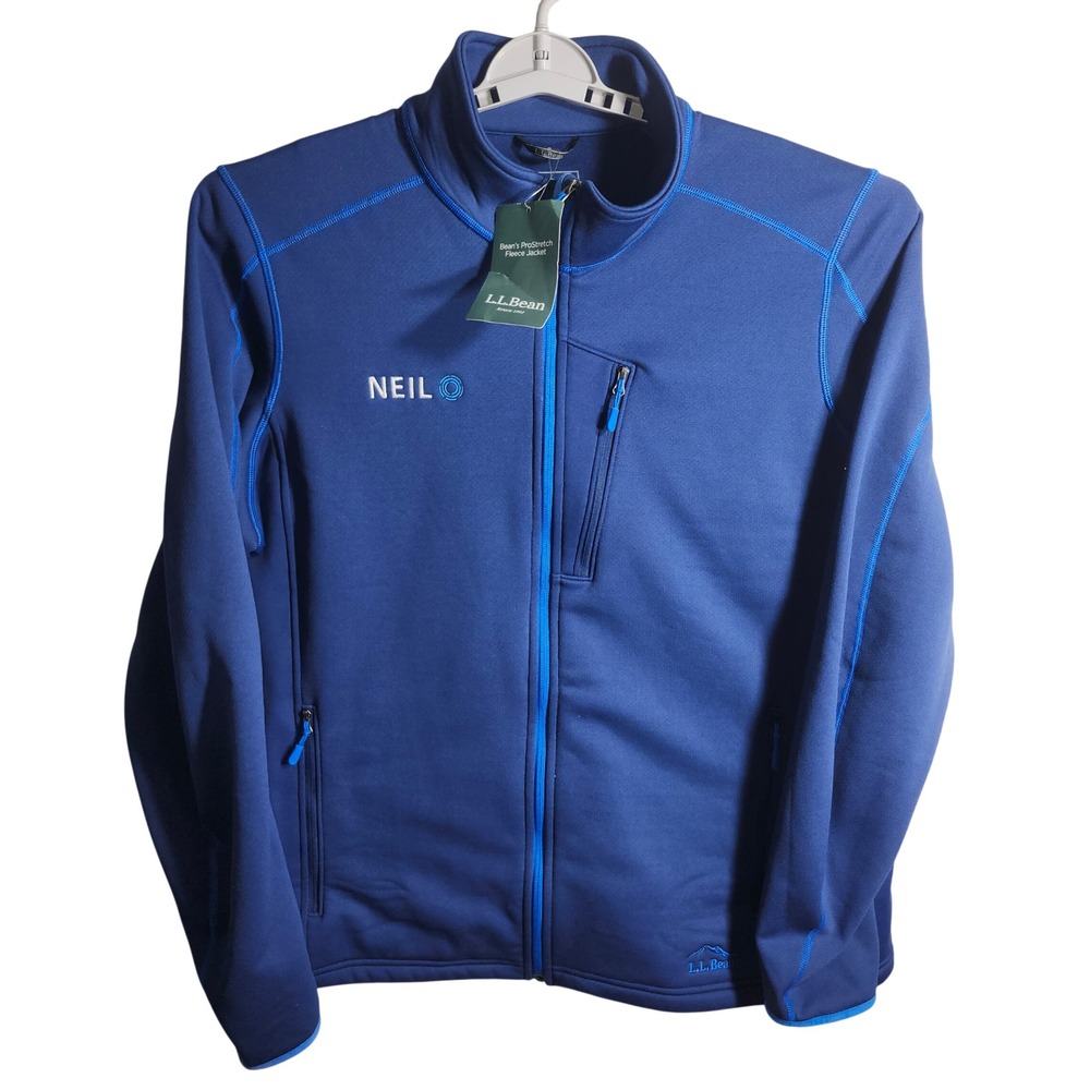 LL Bean Mens XXL‎ Reg Blue ProStretch Fleece Jacket Embroidered **NEIL LOGO**